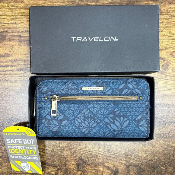 Travelon Safe ID Wallet RFID Blocking Blue Floral Accordion Credit Card Holder - Picture 2 of 12